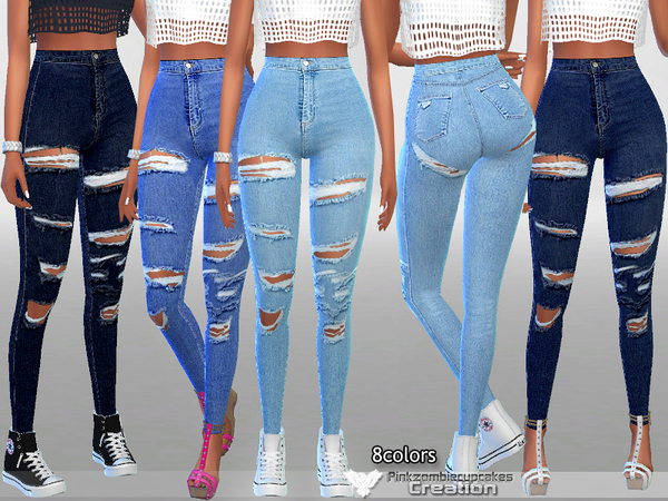 Sims 4 High Rise Skinny Blue Denim by Pinkzombiecupcakes at TSR