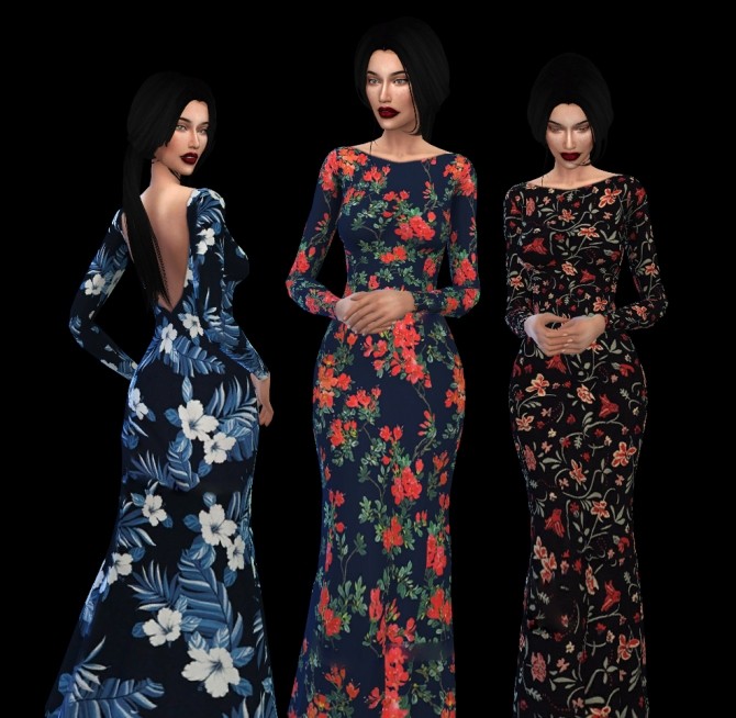 Sims 4 Floral Backless Gown at Leo Sims