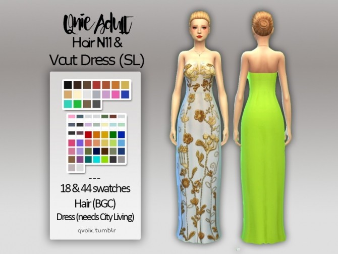 Sims 4 Hair N11 & VCut Outfit Dress (SL) at qvoix – escaping reality