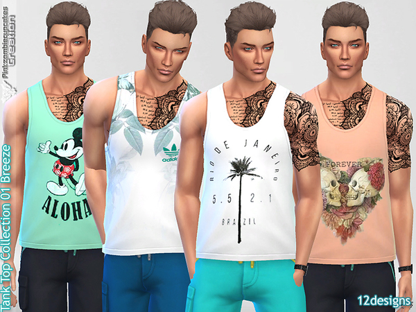 Sims 4 Male Tank Top Collection 01 Breeze by Pinkzombiecupcakes at TSR