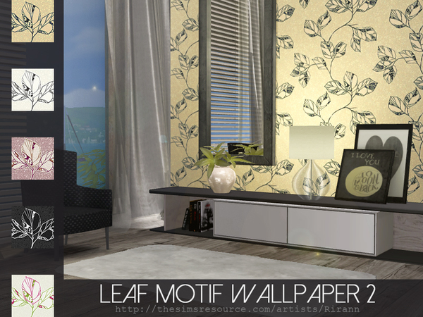 Sims 4 Leaf Motif Wallpaper 2 by Rirann at TSR