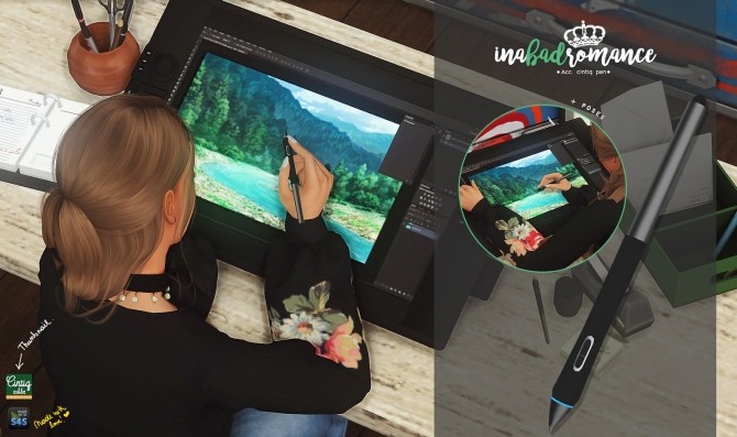 Sims 4 Cintiq Poses & Pen Accessory at In a bad Romance