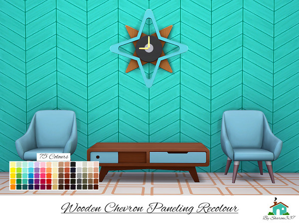 Sims 4 Wooden Chevron Paneling Wall Recolour by sharon337 at TSR