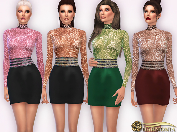 Sims 4 Turtle Neck Bodysuit With Leather Skirt by Harmonia at TSR