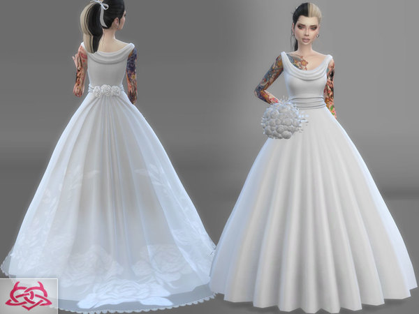 Sims 4 Wedding Set 2 dress + bouquet by Colores Urbanos at TSR