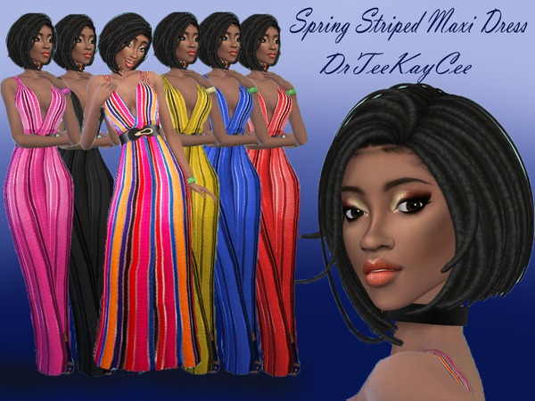 Sims 4 Spring Striped Maxi Dress by drteekaycee at TSR