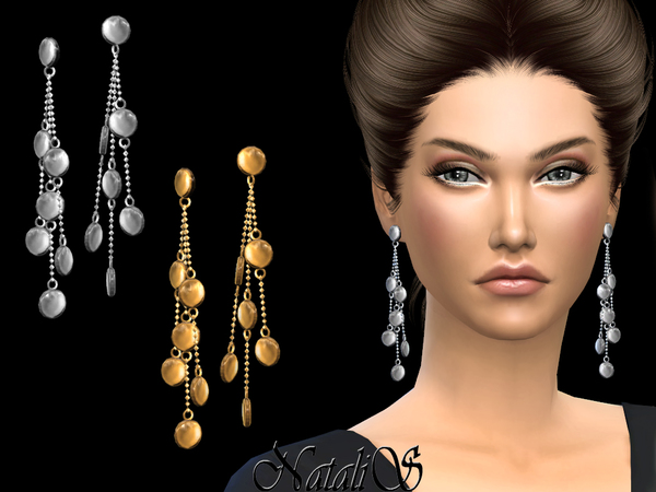 Sims 4 Polished discs dangling earrings by NataliS at TSR