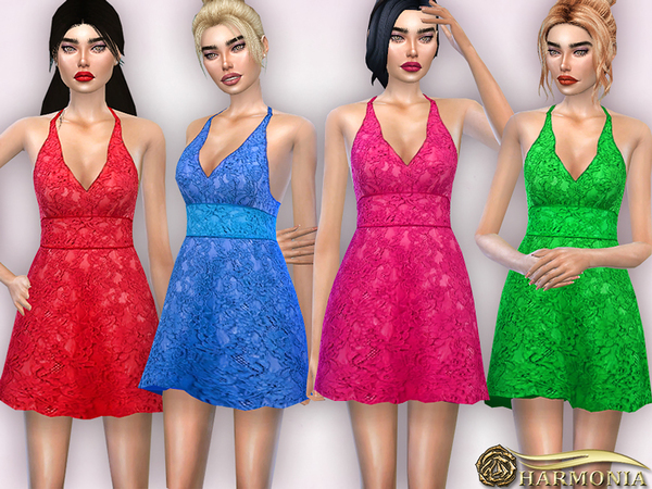 Sims 4 Lace Fit Flare Mini Dress by Harmonia at TSR