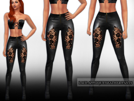 Lace Applique Leather Pants by Saliwa at TSR
