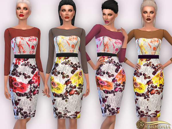 Sims 4 Contrast Metallic Jaquard Dress by Harmonia at TSR