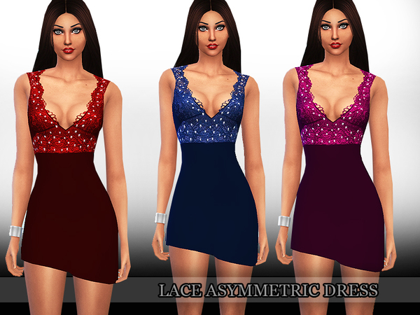 Sims 4 Lace Assymetric Dress by Saliwa at TSR