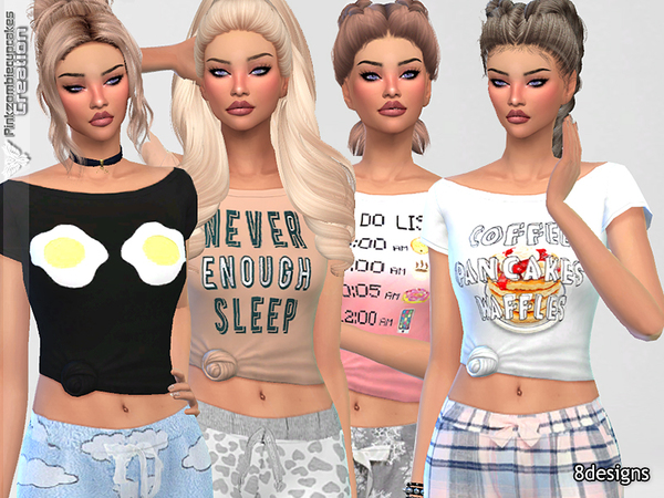 Sims 4 Lazy Days Pyjama Tees Collection by Pinkzombiecupcakes at TSR