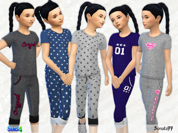 Sims 4 T shirt and two pants set for girl 03 by Sonata77 at TSR