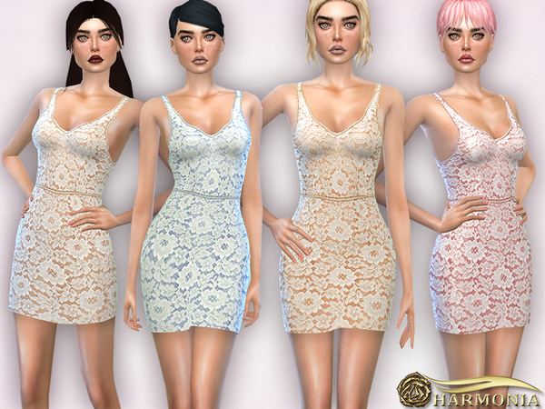 Sims 4 Cool tone All Over Lace Dress by Harmonia at TSR