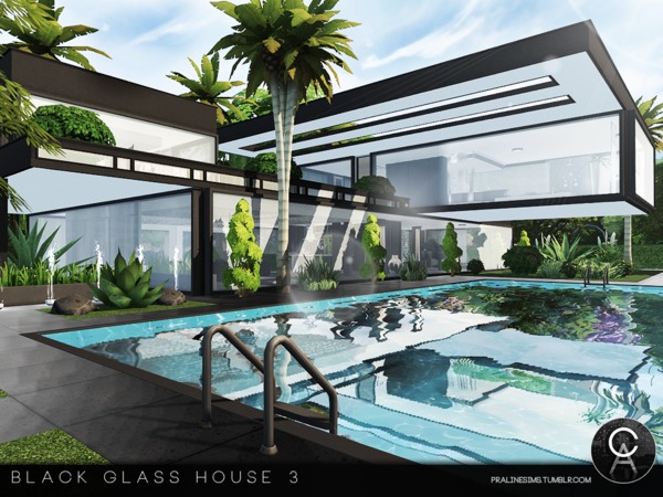 Sims 4 Black Glass House 3 by Pralinesims at TSR