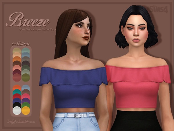 Sims 4 Breeze Off Shoulder Crop Top by Trillyke at TSR
