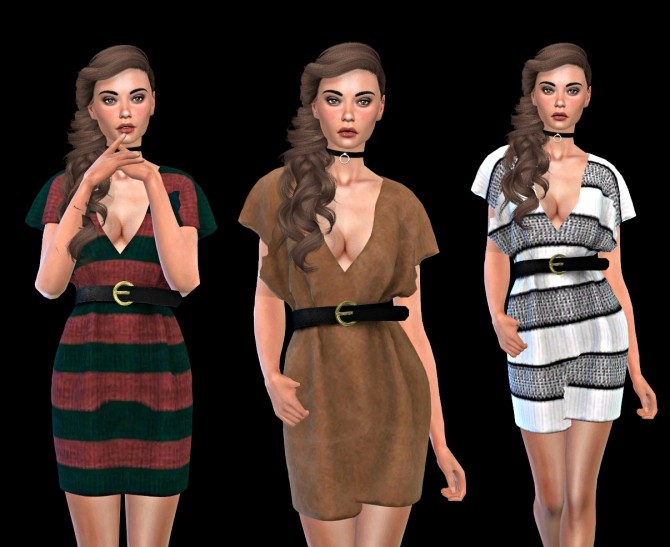 Sims 4 Bat Sleeves Dress With Belt at Leo Sims