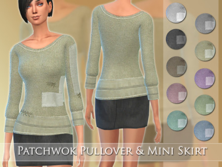 Patchwork Pullover & Mini Skirt by Jaru Sims at TSR