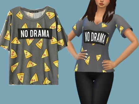 No Drama Pizza T-Shirt by CandySimmer at SimsWorkshop