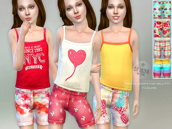 Sims 4 Printed Shorts for Girls P01 by lillka at TSR