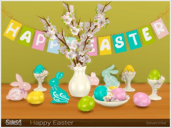 Sims 4 Happy Easter deco set by Severinka at TSR
