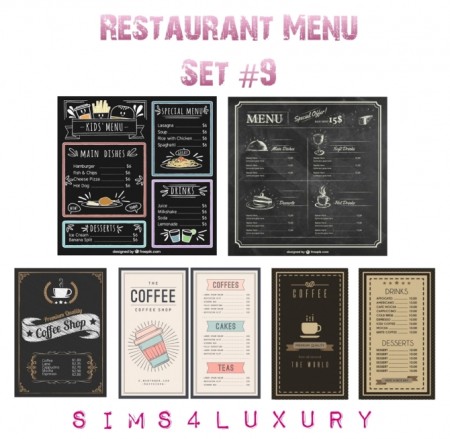 Restaurant Menu Set 9 at Sims4 Luxury