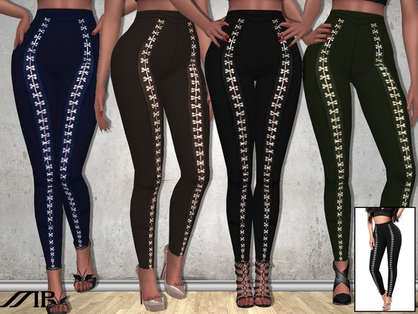 Sims 4 High Waist Snap Fastener Stretchy Leggings by MartyP at TSR