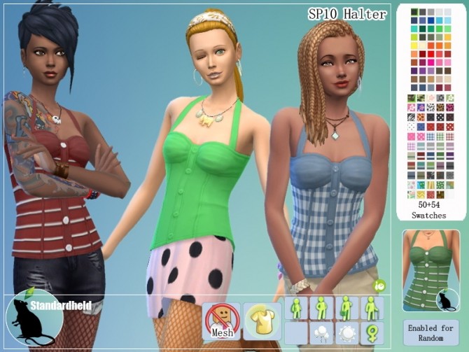 Sims 4 Recolors of EAs halter top (solid + pattern) by Standardheld at SimsWorkshop