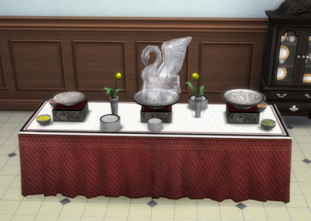 Pet Stories Buffet Table with Ice Swan by BigUglyHag at SimsWorkshop