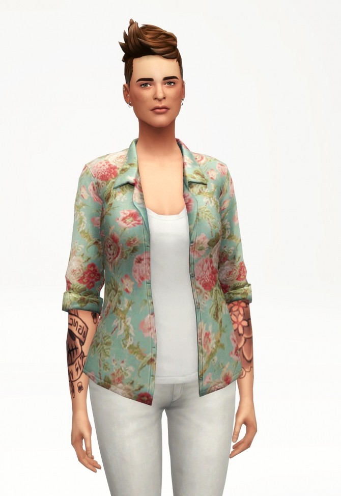 Sims 4 Rolled up open shirt F pattern (10 colors) at Rusty Nail