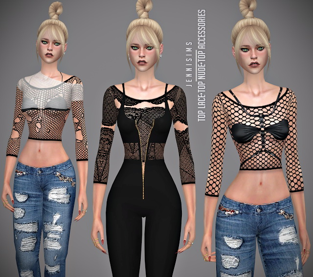 Sims 4 Top and Accessories Lace Happy Find at Jenni Sims