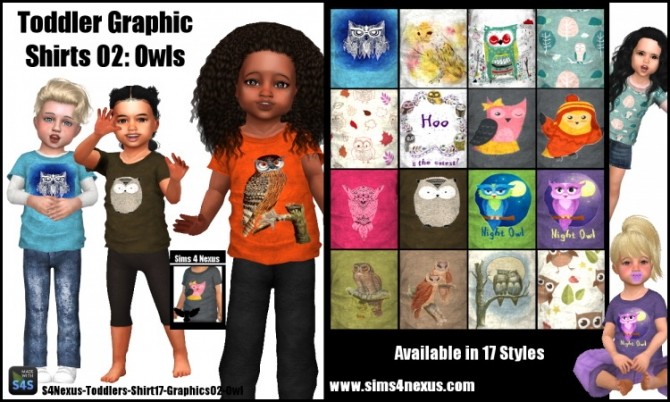 Sims 4 Toddler Graphic Shirts 02 Owls by SamanthaGump at Sims 4 Nexus