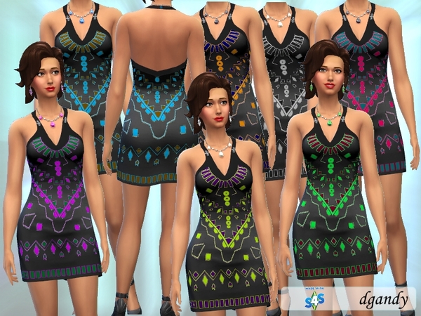 Sims 4 Geometric Halter Dress by dgandy at TSR