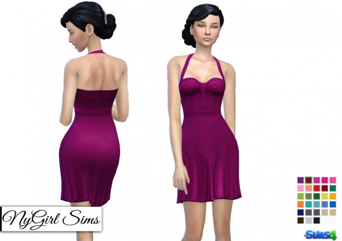Sims 4 Retro Halter Flare Dress Solids at NyGirl Sims