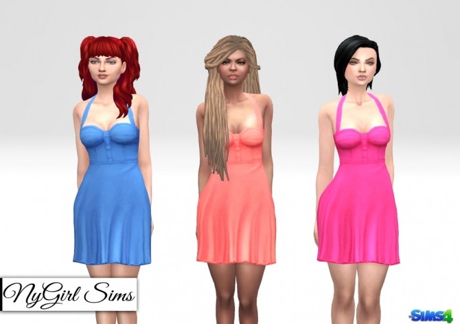 Sims 4 Retro Halter Flare Dress Solids at NyGirl Sims