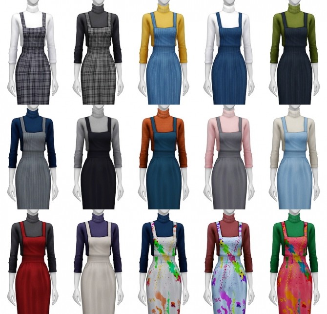 Sims 4 Overall skirt/turtleneck (15 colors) at Rusty Nail