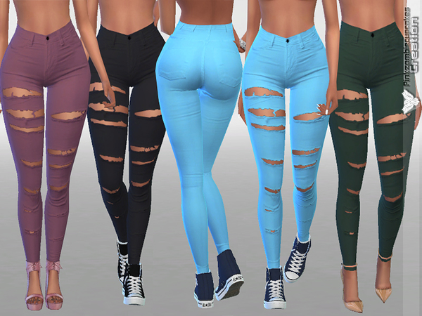 Sims 4 White Ripped Summer Jeans in More Colors by Pinkzombiecupcakes at TSR