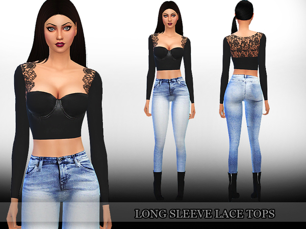 Sims 4 Lace Long Sleeve Tops by Saliwa at TSR