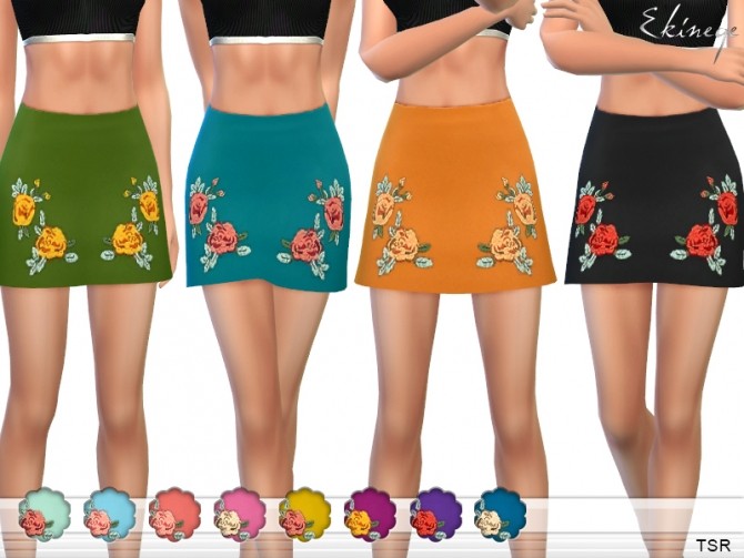 Sims 4 Rose Embroidered Mini Skirt by ekinege at TSR