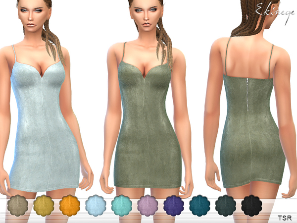Sims 4 Suede Strappy Mini Dress by ekinege at TSR