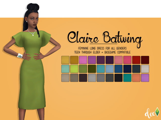Sims 4 Claire Batwing Dress at Deetron Sims