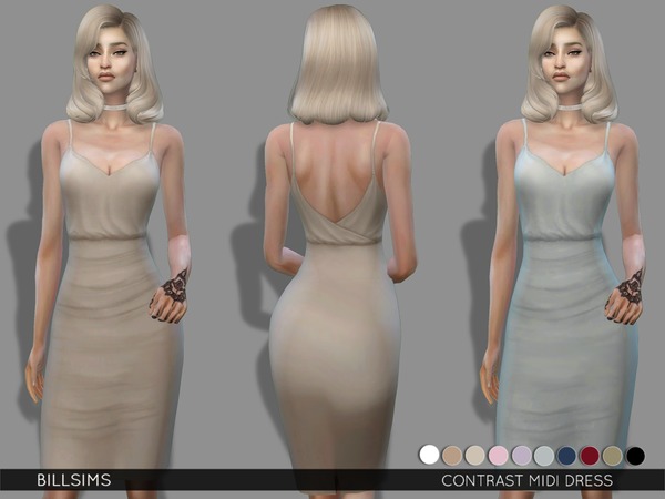 Sims 4 Contrast Midi Dress by Bill Sims at TSR