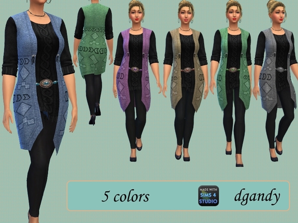 Sims 4 Southwestern Vest, Sweater and Leggings by dgandy at TSR