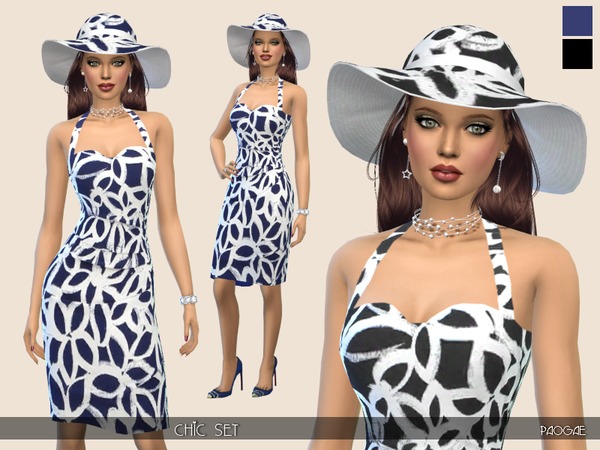 Sims 4 Chic Set summer dress and hat by Paogae at TSR