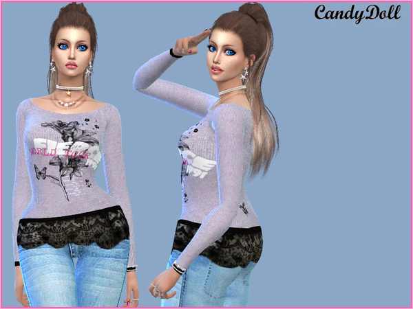 Sims 4 Fierce Print Lace Hem Sweater by CandyDoll at TSR