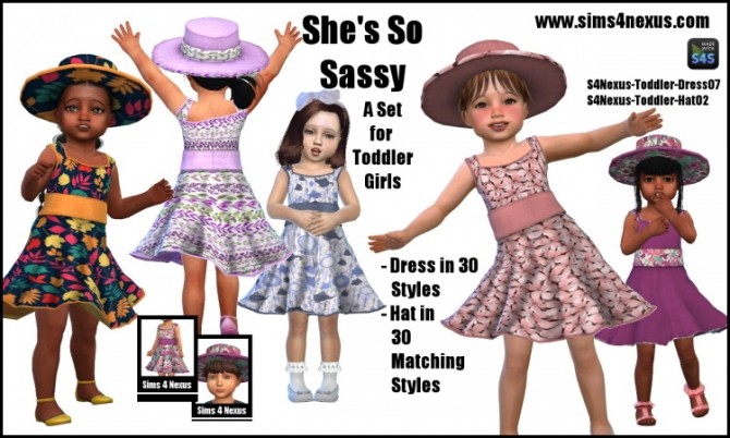 Sims 4 She’s So Sassy dress + hat by SamanthaGump at Sims 4 Nexus