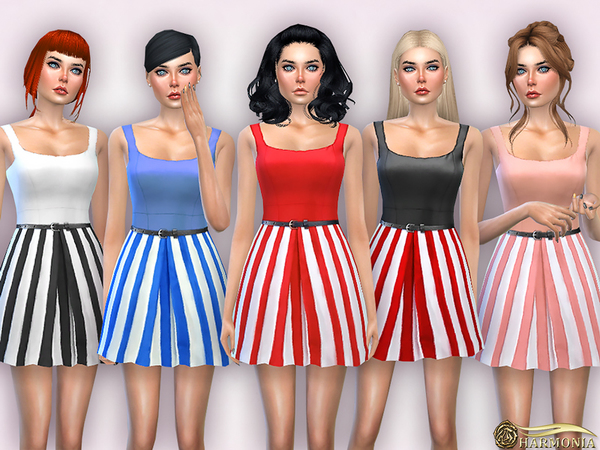 Sims 4 Striped Skirt Satin Dress by Harmonia at TSR
