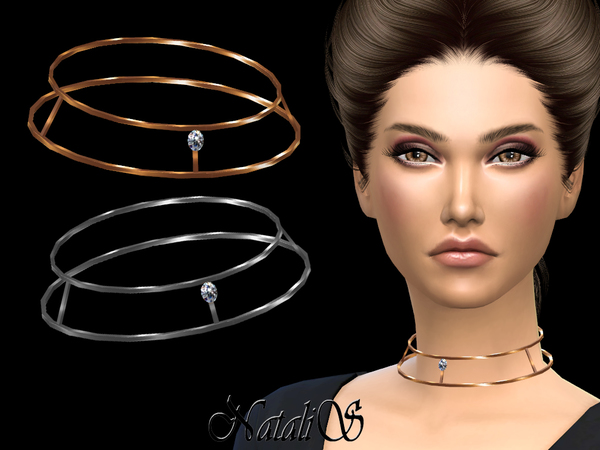 Sims 4 Skinny double necklace with crystal by NataliS at TSR