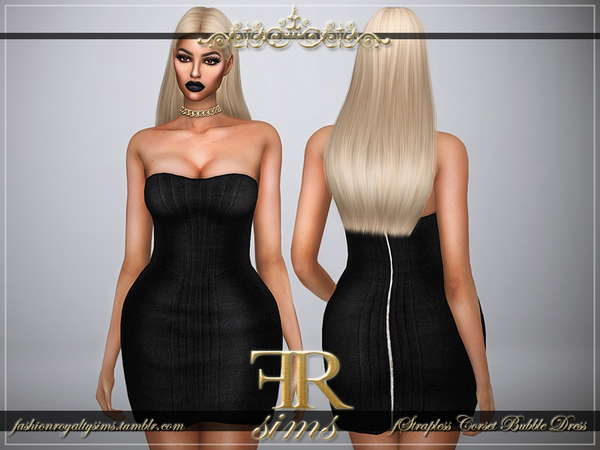 Sims 4 Strapless Corset Bubble Dress by FashionRoyaltySims at TSR