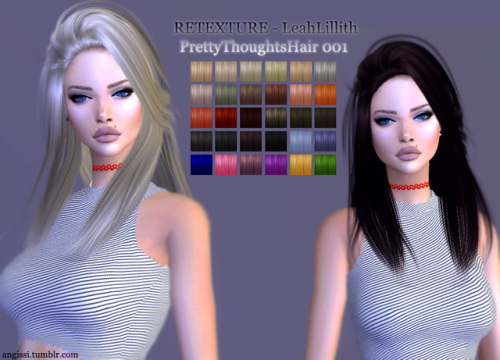 Sims 4 LeahLillith Pretty Thoughts Hair 001 + Renaissance Hair 001 at Angissi